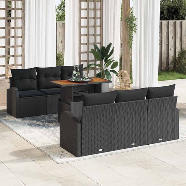 vidaXL Trädgårdsoffset med lagring 7 pcs Svart Poly rattan