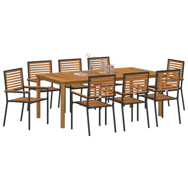vidaXL Hage Spisegruppe 9 pcs Svart Solid akasietre