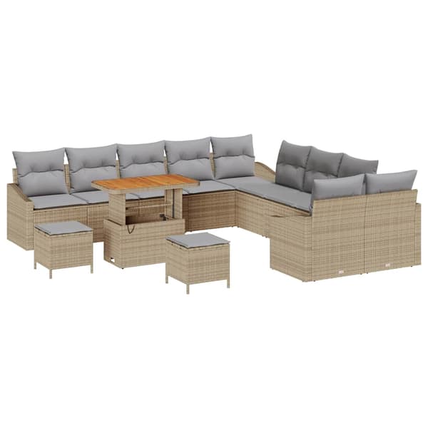vidaXL Trädgårdsoffset med kudde 13 pcs Beige konstrotting