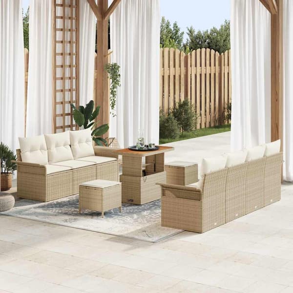 vidaXL Trädgårdsoffset med kudde 10 pcs Beige konstrotting