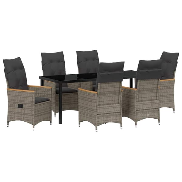 vidaXL Trädgårdsmöbelset med kudde 7 pcs Grå konstrotting