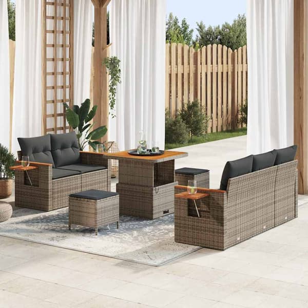 vidaXL Trädgårdsoffset 8 pcs Grå Poly Rattan och Pulverlackerad Stål