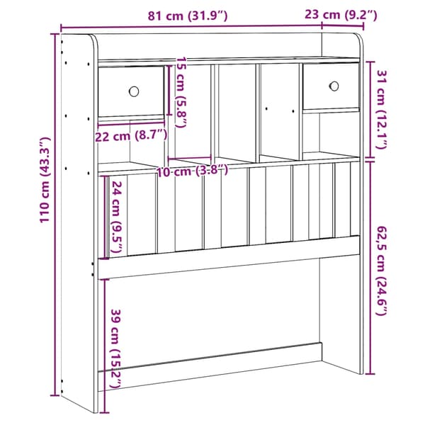 vidaXL Hodegavl med oppbevaring 75 cm heltre furu