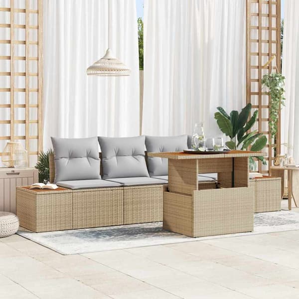 vidaXL Trädgårdsmöbelset med kudde 5 pcs Beige och Grå