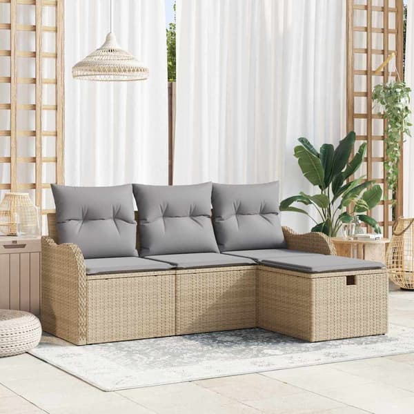 vidaXL Trädgårdsoffset med kudde med lagring 4 pcs Beige Poly rattan