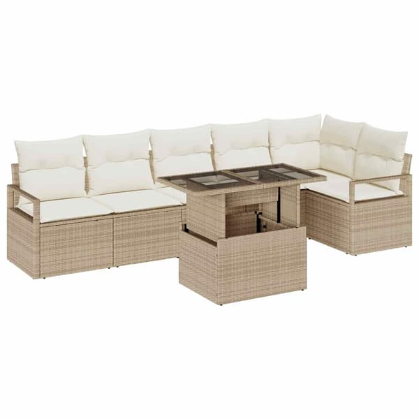 vidaXL Trädgårdsoffset med lagring 7 pcs Beige Poly rattan