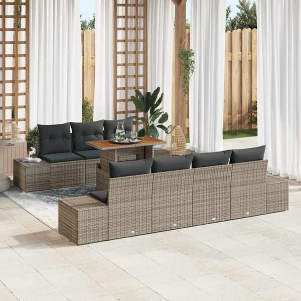 vidaXL Trädgårdsoffset med lagring 8 pcs Grå Poly rattan