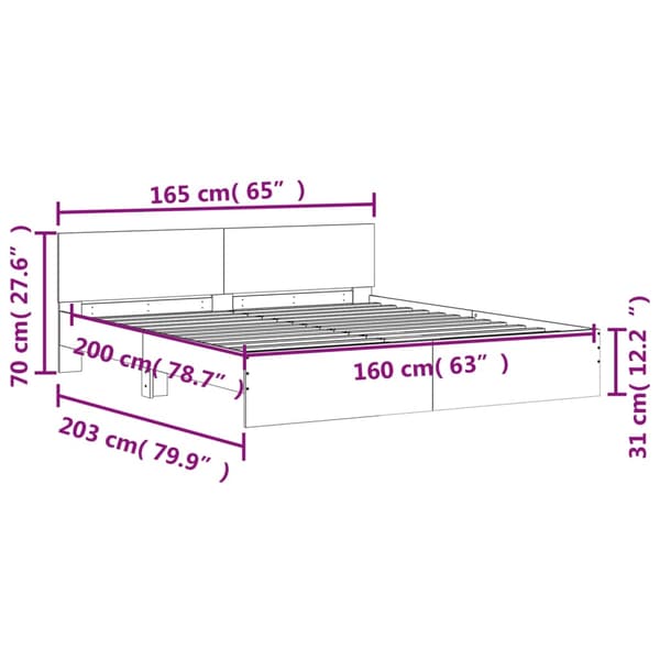 vidaXL Sengeramme med hodegavl sonoma eik 160x200 cm