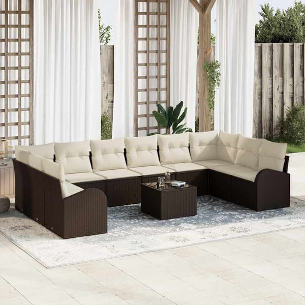 vidaXL Soffset med kudde 11 pcs Brun Polyrattan