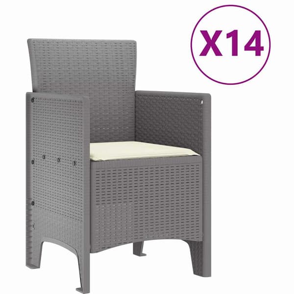 vidaXL Trädgårdsmöbelset 15 pcs Ljusgrå Polt rotting
