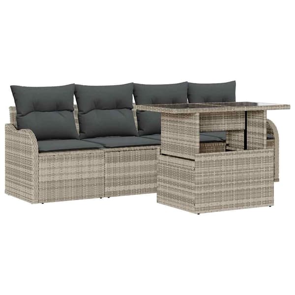 vidaXL Trädgårdsoffset med kudde 5 pcs Ljusgrå Poly rattan