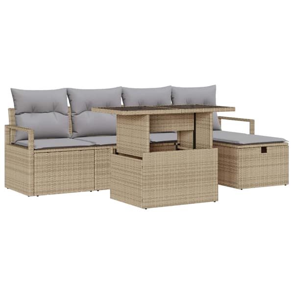 vidaXL Trädgårdsoffset med kudde med lagring 6 pcs Beige Poly rattan