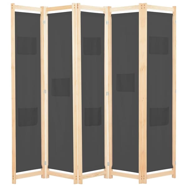 vidaXL Romdeler 5 paneler grå 200x170x4 cm stoff