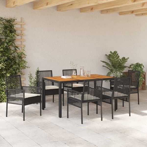 vidaXL Trädgårdsmöbelset 7 pcs Svart konstrotting