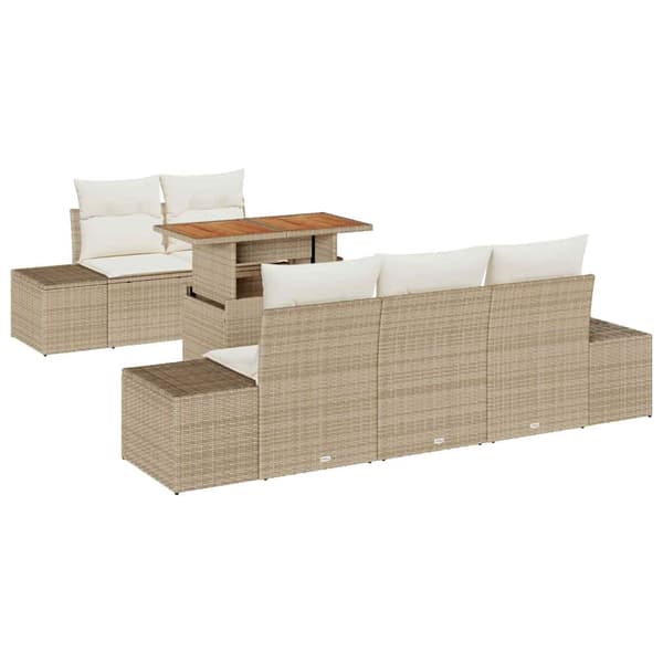 vidaXL Trädgårdsoffset med lagring 6 pcs Beige Poly rattan