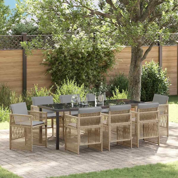 vidaXL Trädgårdsmöbelset 9 pcs Beige Pulverlackerat stål