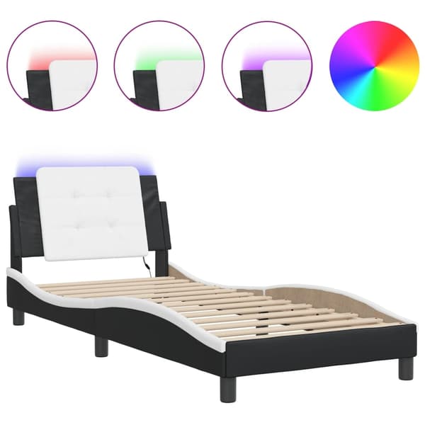 vidaXL Bed Frame with LED without Mattress "Zadar" Black and White 90x200 cm