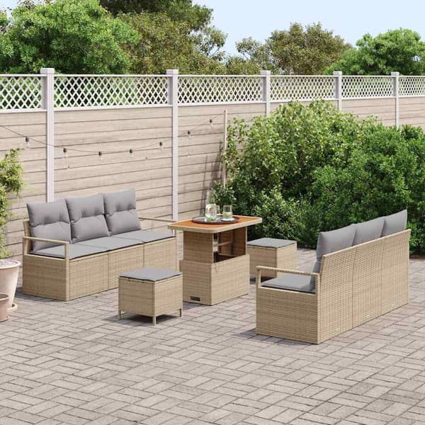 vidaXL Trädgårdsoffset med kudde 9 pcs Beige konstrotting