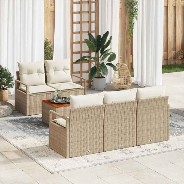 vidaXL Trädgårdsoffset 6 pcs Beige och gräddfärgad konstrotting