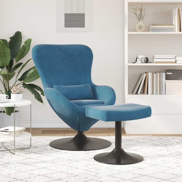vidaXL Äggstol med Fotpall with Footstool Blå Sammet