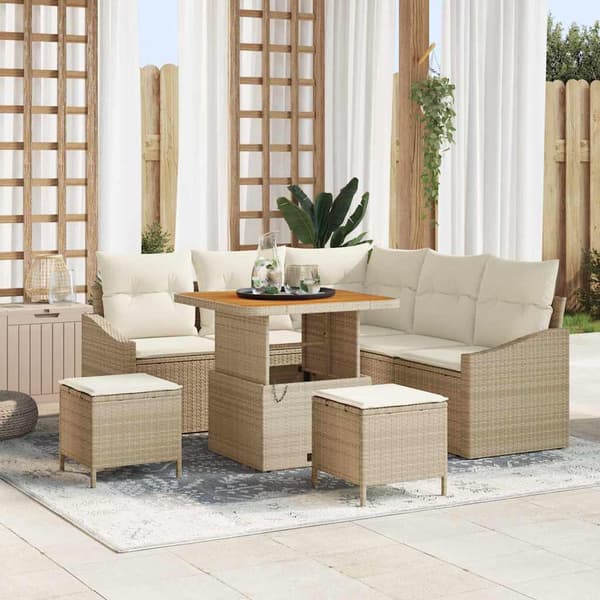 vidaXL Trädgårdsoffset med kudde med lagring 8 pcs Beige Poly rattan