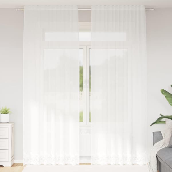 vidaXL Spetsgardin med gardiner Blommor Vit 260 x 150 cm Polyester