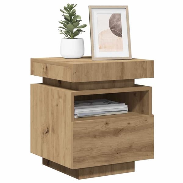 vidaXL Nattbord med LED artisan eik 40x39x48,5 cm