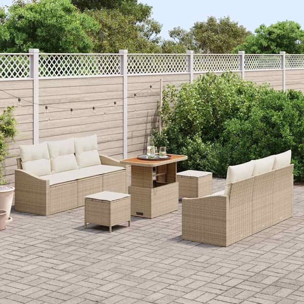 vidaXL Trädgårdsoffset med kudde 9 pcs Beige och gräddfärgad