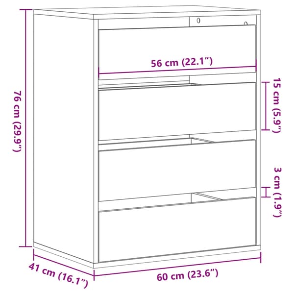 vidaXL Kommode røkt eik 60x41x76 cm konstruert tre