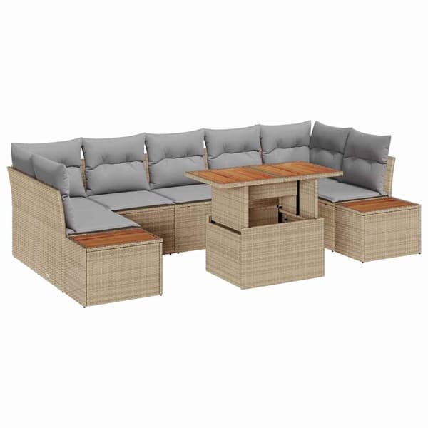 vidaXL Trädgårdsoffset med lagring 8 pcs Beige Poly rattan