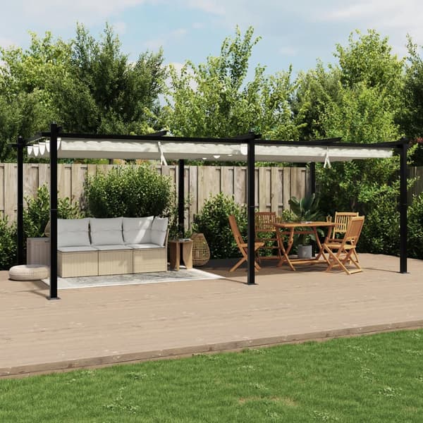 vidaXL Paviljong med infällbart tak gräddvit 3x6 m aluminium