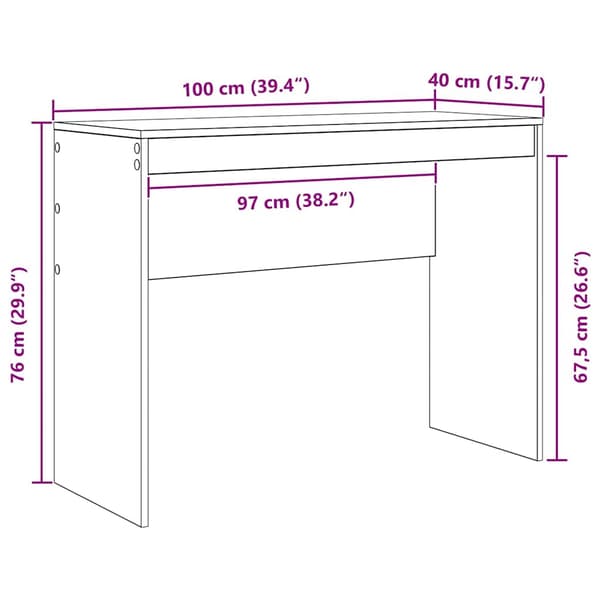 vidaXL Skrivebord Røkt eik 100 x 40 x 76 cm