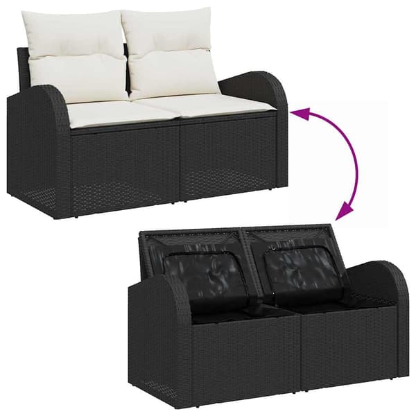 vidaXL Trädgårdsoffset med lagring 5 pcs Svart Poly rattan