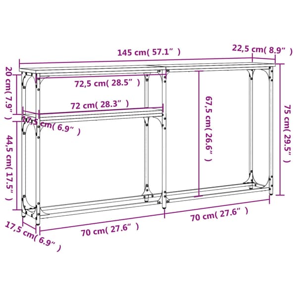 vidaXL Konsollbord sonoma eik 145x22,5x75 cm konstruert tre