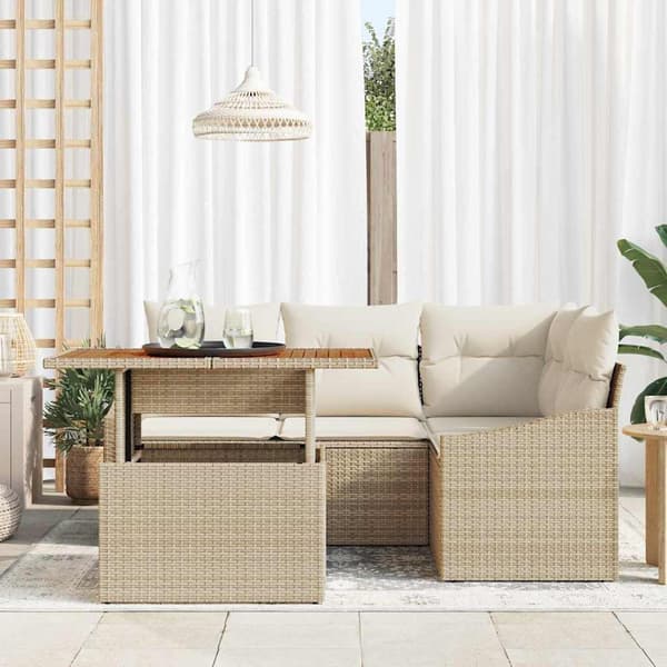 vidaXL Trädgårdsoffset med lagring 5 pcs Beige Poly rattan