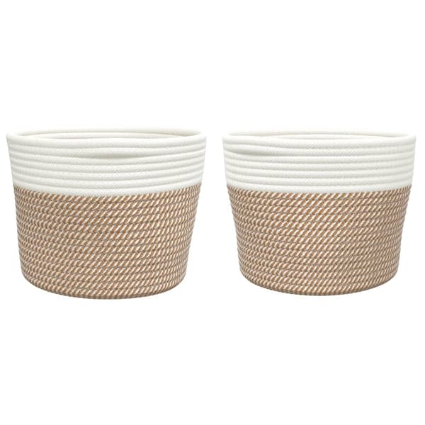 vidaXL Förvaringskorgar 2 st brun och vit Ø24x18 cm bomull
