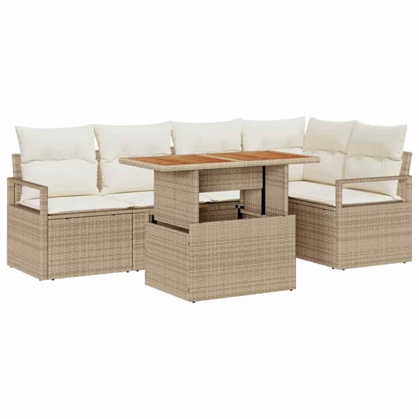 vidaXL Trädgårdsoffset med lagring 6 pcs Beige Poly rattan