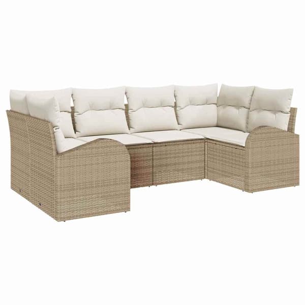 vidaXL Trädgårdsoffset med kudde 6 pcs Beige och vit konstrotting