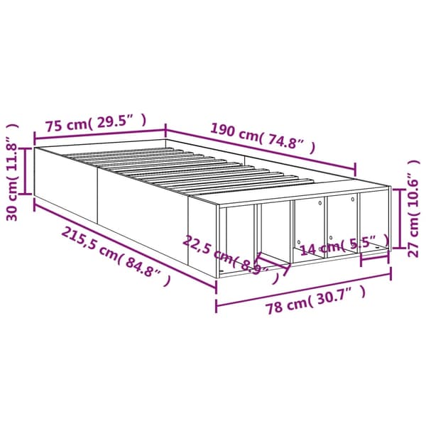 vidaXL Sängram vit 75x190 cm konstruerat trä