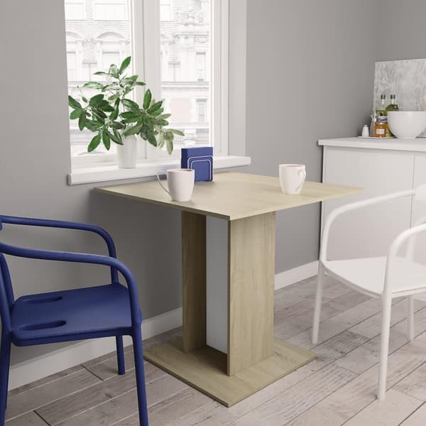 vidaXL Spisebord hvit og sonoma eik 80x80x75 cm sponplate