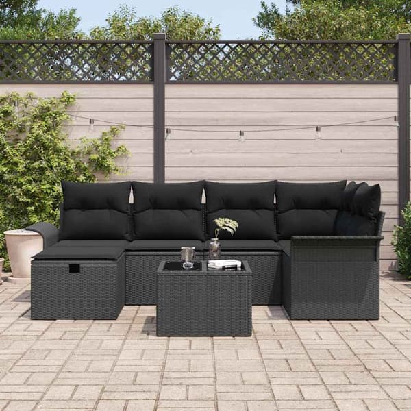 vidaXL Trädgårdsoffset med kudde med lagring 7 pcs Poly rattan