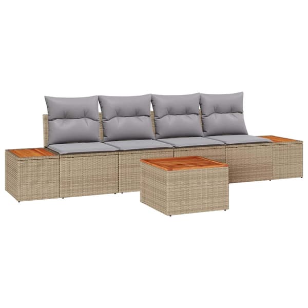 vidaXL Trädgårdsoffset med kudde 5 pcs Beige Poly rattan