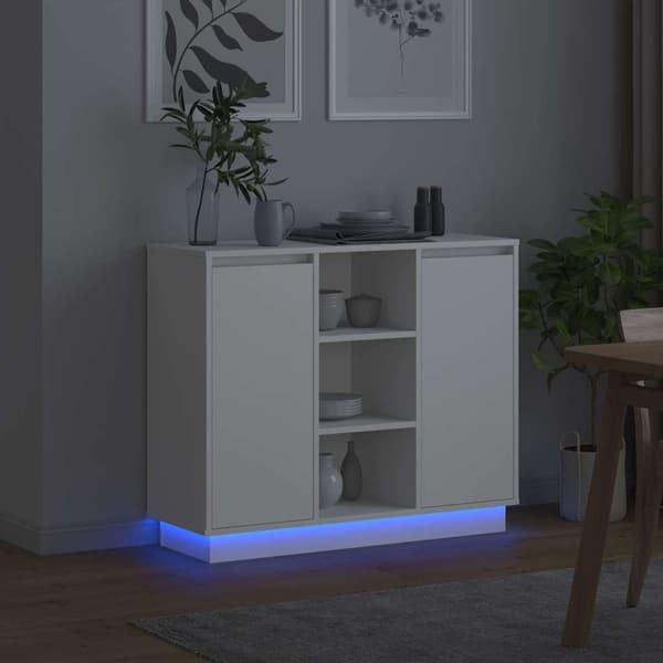vidaXL Sideboard med LED Hvit 90x32x75 cm Laget av tre