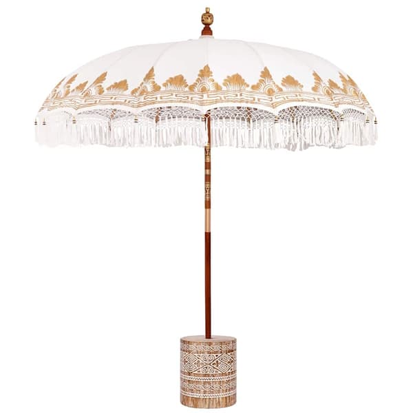 vidaXL Balinesisk Parasol 260 Krem 210-220 cm Bomull og solid tre