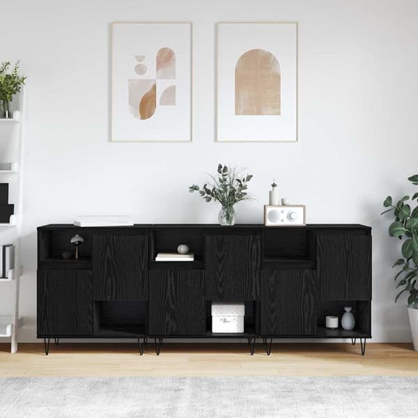 vidaXL Serviesskap 3 pcs Svart Eik 60 x 35 x 70 cm