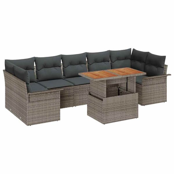 vidaXL Trädgårdsoffset med lagring 8 pcs Grå Poly rattan