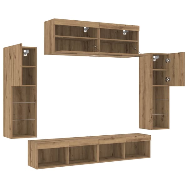 vidaXL TV-benksett med LED -stripelys 6 pcs artisan eik Konstruert tre