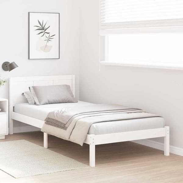 vidaXL Sängram Vit 90 x 200 cm Massivt tallträ