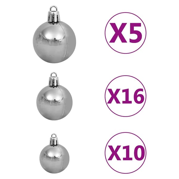vidaXL Belyst plastgran med kulor 210 cm 910 grenar