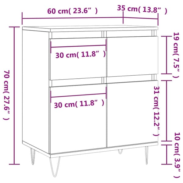 vidaXL Byrå vit 60x35x70 cm konstruerat trä
